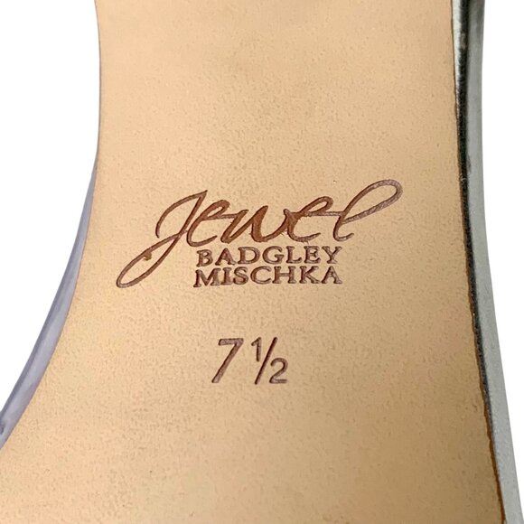 Jewel Badgley Mischka Silver Glitter Ankle Strap Block Heel Sandals 7.5 Dressy - Picture 8 of 8